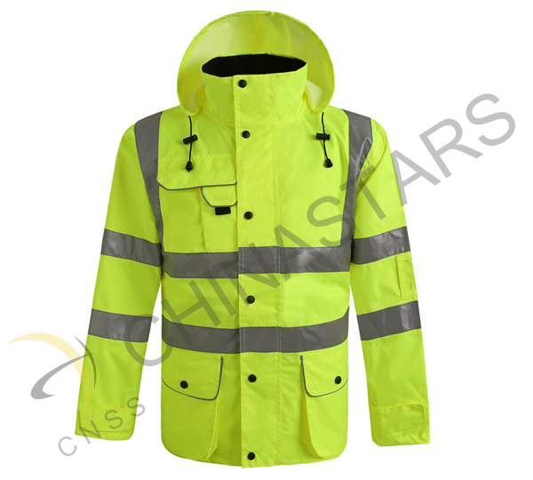 Sanitation workers wear reflective clothing